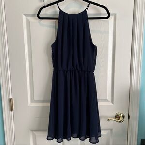 Lush Navy Blue High Neck Chiffon Cocktail Dress Size XS
